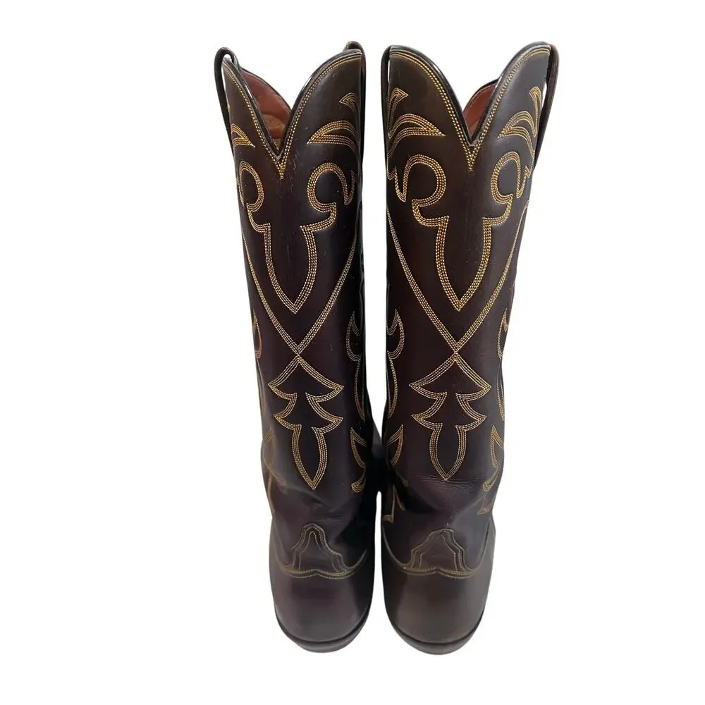 Vintage Lucchese Men’s 12 Espresso Smooth Leather Western Boots Round Toe USA
